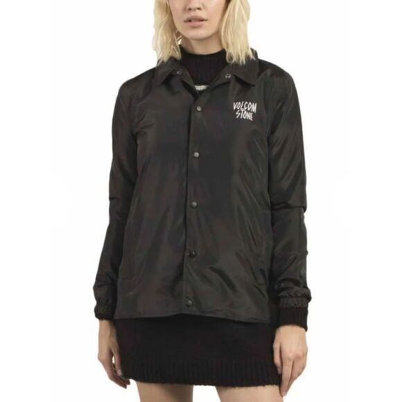 Volcom Jackets & Blazers - Volcom Stone Brewster Coach Jacket Black Snap Front Windbreaker Women’s M 12